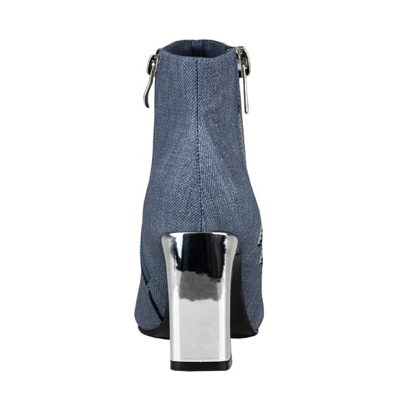 Stylish Modern Womens Blue Denim Metal High Heel Double Zipper Ankle Boots - Picture 6 of 9